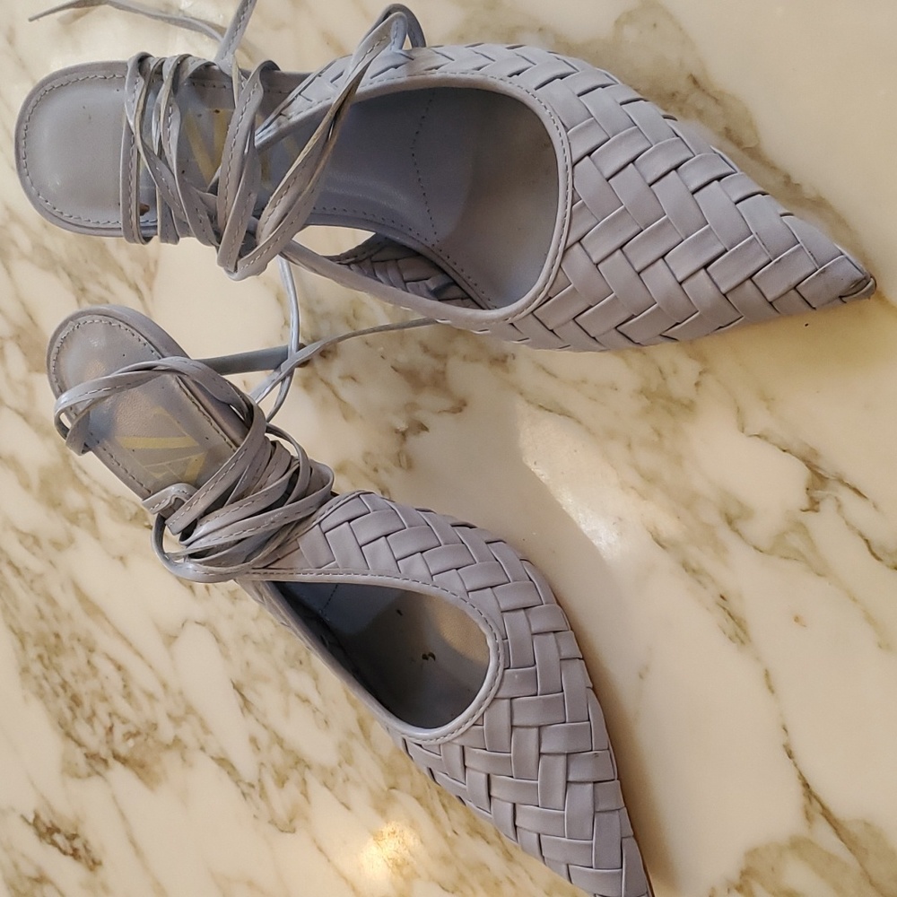 Zara light blue heels pointed toe ankle high straps stiletto heels used US 5.5